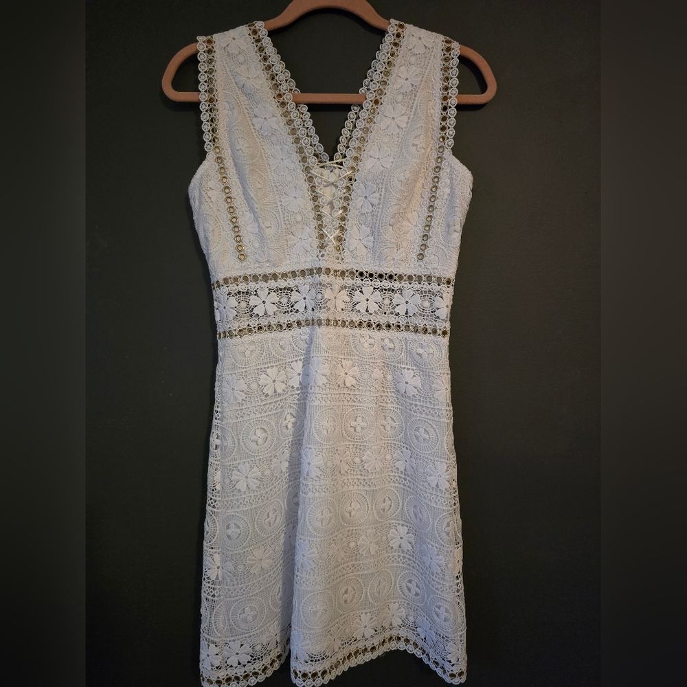 Boston Proper White Lace Dress Midlength